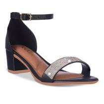 Sandalia Feminina Salto Baixo Napa com Strass A349