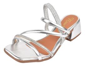 Sandália Feminina Salto Baixo Strass Confortável Moda Casual Festa Elegante Macia Leve