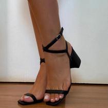 Sandália Feminina Salto Bloco 7cm Bico Quadrado Moda Evangélica Sola Gel Antiderrapante Moderna