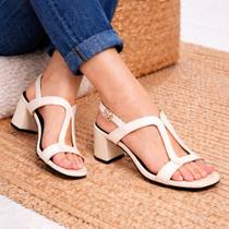 Sandália Feminina Salto Bloco Alto 7,0cm Confortável Elegante Tira Moderna Ajustável no Tornozelo La