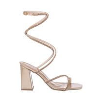Sandália Feminina Salto Bloco Alto Amarração Brilho Strass - Stessy Shoes