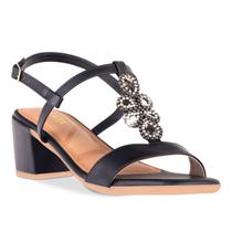 Sandalia Feminina Salto Bloco Baixo Casual Pedraria Strass Brilho