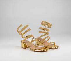 Sandália feminina salto bloco baixo espiral strass prata dourada Sandália feminina salto bloco baixo espiral strass prata dourada