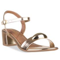 Sandalia Feminina Salto Bloco Baixo Metalizada Enfeite Metal Dourado