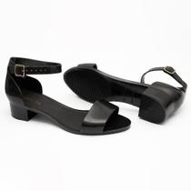 Sandália Feminina Salto Bloco Baixo Quadrado Confortável Elegante Clássica para Festa Trabalho Dia a Dia