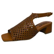 Sandália Feminina Salto Bloco Couro Moderna Elegante Bottero