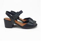 Sandália Feminina Salto Bloco Elástico Couro Preto Usaflex Sandália Feminina Salto Bloco Elástico Couro Preto Usaflex