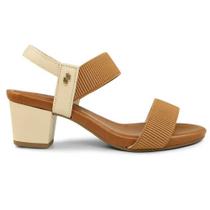 Sandália Feminina Salto Bloco Elástico Vanilla Camel Usaflex Y8204