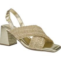 Sandália Feminina Salto Bloco Grosso Médio Ráfia Confortável
