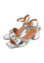 Sandália Feminina Salto Bloco Médio 7cm com Strass Elegante Confortável Bico Quadrado Moderna Casual