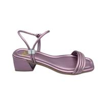 Sandália Feminina Salto Bloco Médio Grosso Confortável Metalizado