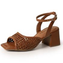 Sandália Feminina Salto Bloco Médio Tramado Estilo Tanara Sandália Feminina Salto Bloco Médio Tramado Estilo Tanara