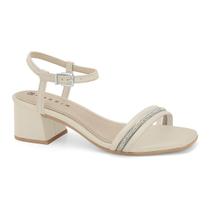 Sandália Feminina Salto Bloco Ramarim Tiras Brilho Estilo Delicado