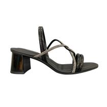 Sandália Feminina Salto Bloco Strass Dakota