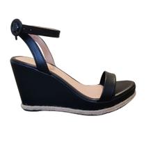 Sandalia Feminina Salto Corda Anabela LoLa Abotoar Perna Off Preto A145