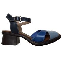 Sandalia Feminina Salto Couro Legitimo Azul Fivela Sandalia Feminina Salto Couro Legitimo Azul Fivela
