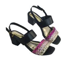 Sandália Feminina Salto Grosso 5 cm Moda Pé 006 Tricolor
