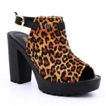 Sandália Feminina Salto Grosso Animal Print Conforto Estilo