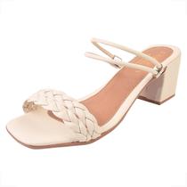 Sandalia Feminina Salto grosso Bico Quadrado Ajustavel Branco Sandalia Feminina Salto grosso Bico Quadrado Ajustavel Branco