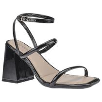 Sandália Feminina Salto Grosso Bloco Quadrado Strass Brilho