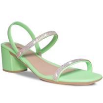 Sandália Feminina Salto Grosso com Tiras de Strass AF3.12 A Sandália Feminina Salto Grosso com Tiras de Strass AF3.12 A