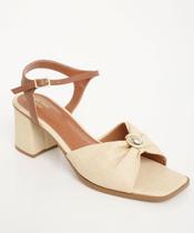 Sandália Feminina Salto Grosso Cromic Bege-84006 Sandália Feminina Salto Grosso Cromic Bege-84006