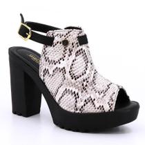 Sandália Feminina Salto Grosso Estampa Cobra Conforto Estilo Sandália Feminina Salto Grosso Estampa Cobra Conforto Estilo