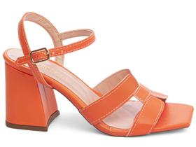 Sandália Feminina Salto Grosso Méido Alto 7cm Verão Napa e Solado Antiderrapante Laranja