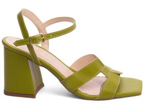 Sandália Feminina Salto Grosso Méido Alto 7cm Verão Napa e Solado Antiderrapante Verde