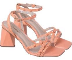 Sandália Feminina Salto Grosso Triangular Baixo Bloco Médio