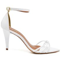 Sandália Feminina Salto Médio Bico Folha Branco Com Nozinho Sandália Feminina Salto Médio Bico Folha Branco Com Nozinho