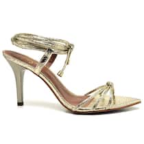 Sandália Feminina Salto Médio Dourado Bico fino De Amarrar Sandália Feminina Salto Médio Dourado Bico fino De Amarrar