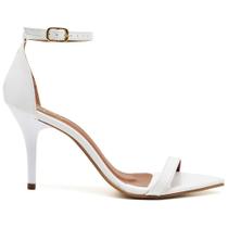 Sandália Feminina Salto Médio Fino Branco Bico Folha Sandália Feminina Salto Médio Fino Branco Bico Folha