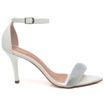 Sandália Feminina Salto Médio Fino Branco Bico Folha Manta Strass Sandália Feminina Salto Médio Fino Branco Bico Folha Manta Strass