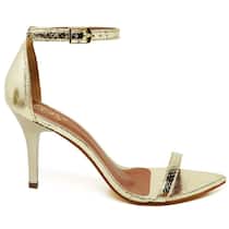 Sandália Feminina Salto Médio Fino Dourada Bico Folha Sandália Feminina Salto Médio Fino Dourada Bico Folha