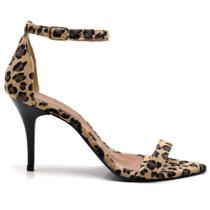 Sandália Feminina Salto Médio Fino Onça Bico Folha Sandália Feminina Salto Médio Fino Onça Bico Folha
