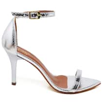 Sandália Feminina Salto Médio Fino Prata Bico Folha Sandália Feminina Salto Médio Fino Prata Bico Folha