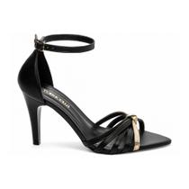 Sandália Feminina Salto Médio Fino Preto Metalizado Ouro Light Torricella AVS 2057A