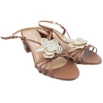Sandália Feminina Salto Médio Flor Vizzano Marrom 6291.1193 - Sandália Feminina Salto Médio Flor Vizzano Marrom 6291.1193 -