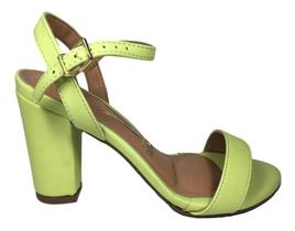 Sandália Feminina Salto Quadrado 8 Cm Verde Limão Vizzano