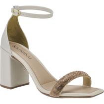 Sandália Feminina Salto Quadrado Bloco Grosso Brilho Strass