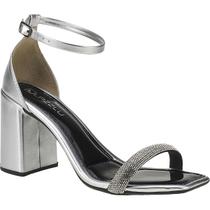 Sandália Feminina Salto Quadrado Bloco Grosso Brilho Strass