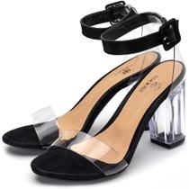 Sandália Feminina Salto Transparente Nobucado Preto