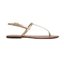 Sandalia Feminina Sandalias Rasteiras Macia Sola Couro T Strap Dourado