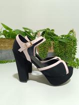 Sandália Feminina Sapato Feminino Meia Pata Salto Bloco Salto Alto Preto Com Fivela Moda Lançamento