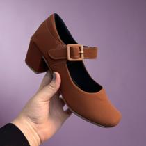 Sandalia Feminina Sapato Mary Jane Sapatilha Boneca Salto Bloco Tamanco Nobuck