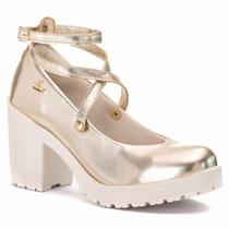 Sandália Feminina Scarpin Boneca Dourado Festa Salto