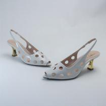 Sandália Feminina Slingback Salto Médio Cromado Ouro Elegante Festa Moderna Confortável