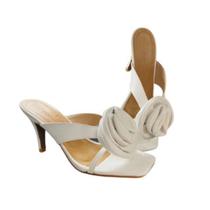 Sandália feminina tamanco Mule flor 3D salto médio