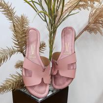 Sandália feminina tipo rasteirinha cabedal com formato H